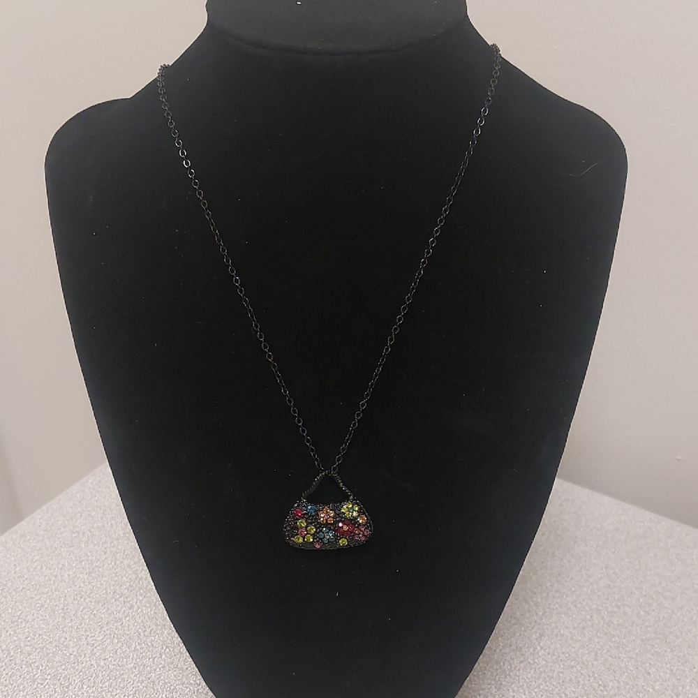 2003 Noblesse Collection Colorful Rhinestone Floral Purse Pendant Necklace